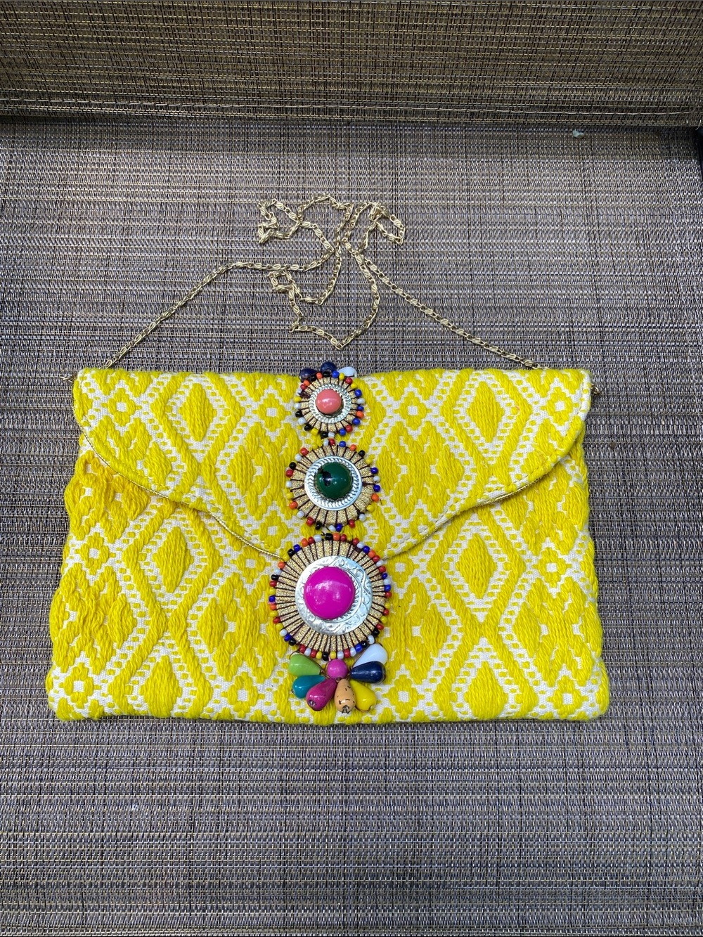 Yellow Embellished Women’s Clutch Bag